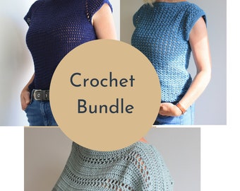 Summer Crochet Pattern Bundle, Crochet Top patterns, Easy Crochet Garment, Beginner Friendly Crochet pattern, Sleeveless Crochet Clothing