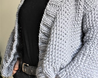 Easy Chunky Knit Cardigan Knitting Pattern: Oversize Womens Sweater (PDF Pattern)