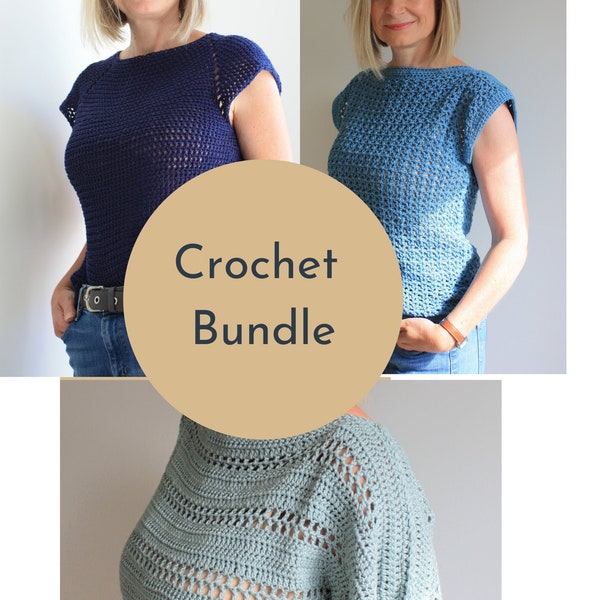 Summer Crochet Pattern Bundle, Crochet Top patterns, Easy Crochet Garment, Beginner Friendly Crochet pattern, Sleeveless Crochet Clothing