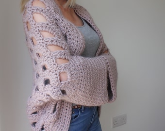 Modèle de crochet facile, modèle de cardigan au crochet épais, modèle de crochet pour les femmes, haussement d'épaules au crochet, cardigan au crochet, modèle de cape