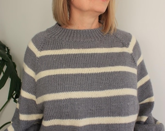 Raglan Sleeve Striped Sweater Knitting Pattern: Plus Size (PDF Pattern)