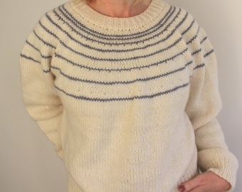 knitting pattern, easy seamless sweater, top down jumper, easy knit sweater, seamless yoke pullover, stripe sweater knitting pattern,