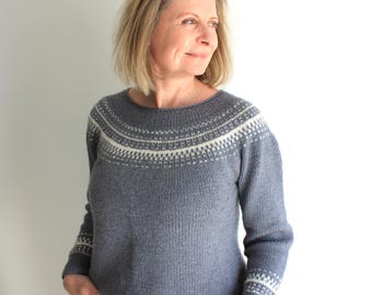 Colorwork Yoke Sweater Knitting Pattern: Top-Down Aran Pullover (PDF Pattern)