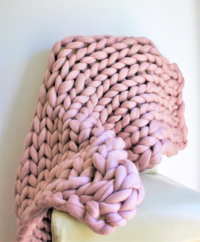 Chunky Knit Blanket Super Chunky Mink Knit Throw Blush Pink Etsy UK