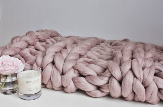 Chunky Knit Blanket Blush Pink Chunky 