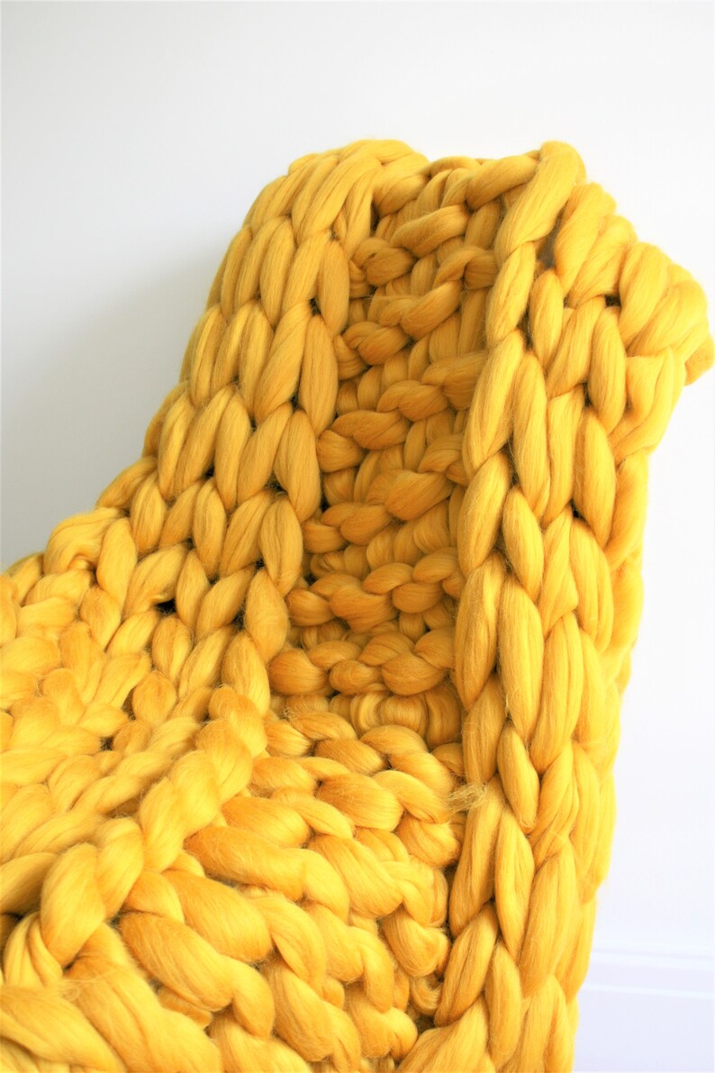 Mustard Chunky Knit Blanket Chunky Knit Throw Merino Etsy