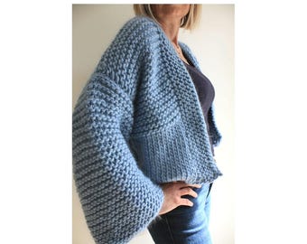 Chunky Knit Cardigan Pattern: Easy Oversized Cropped Bomber (PDF Pattern)