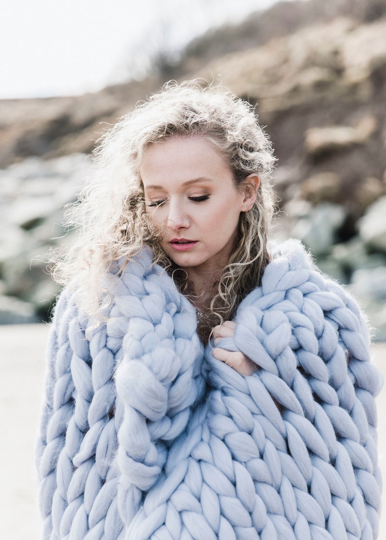 Chunky Knit Blanket Super Chunky Mink Knit Throw Blush Pink Etsy UK