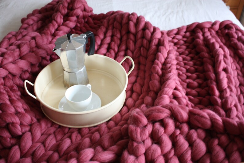Chunky Knit Blanket Super Chunky Mink Knit Throw Blush Pink Etsy UK