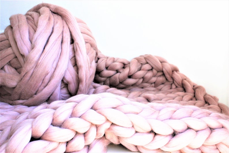 Chunky Knit Blanket Super Chunky Mink Knit Throw Blush Pink Etsy UK