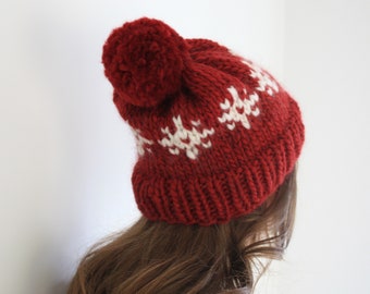 Modèle de tricot, Bonnet épais, Modèle de tricot de Noël, Bonnet de fête, Bonnet multicolore, Bonnet facile