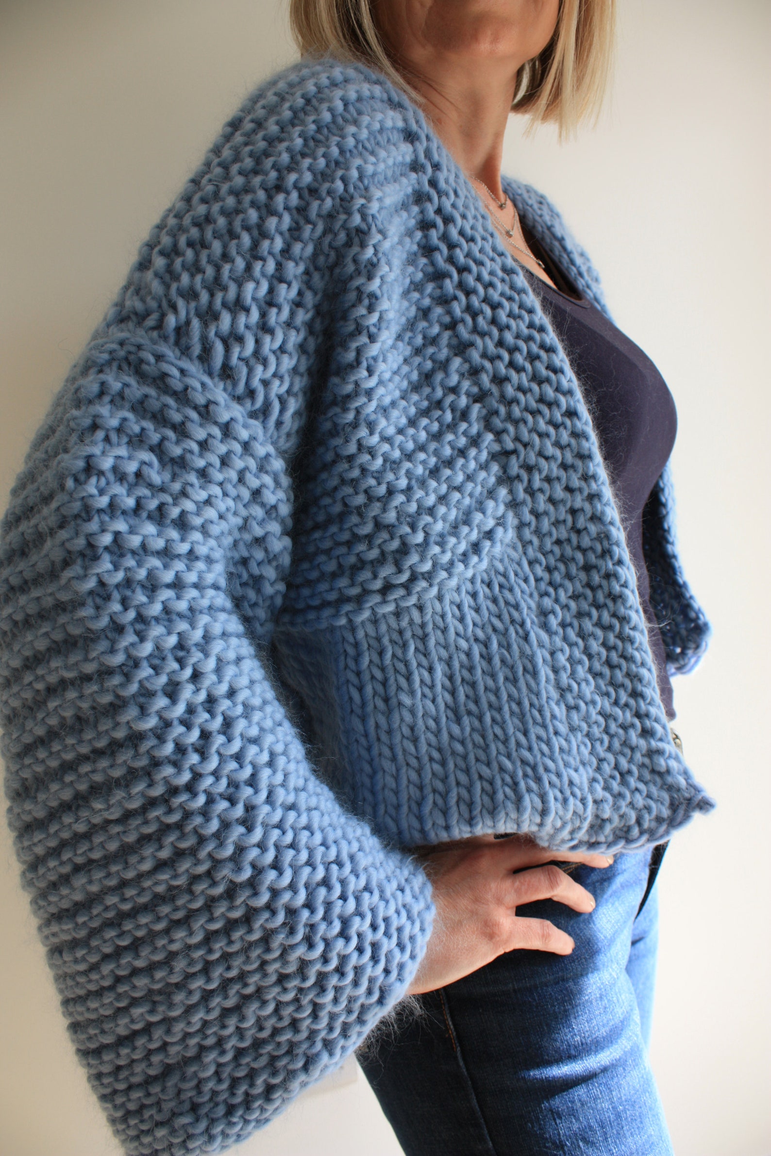 Knitting Pattern, Chunky Knit Cardigan Pattern, Easy Cropped Cardigan