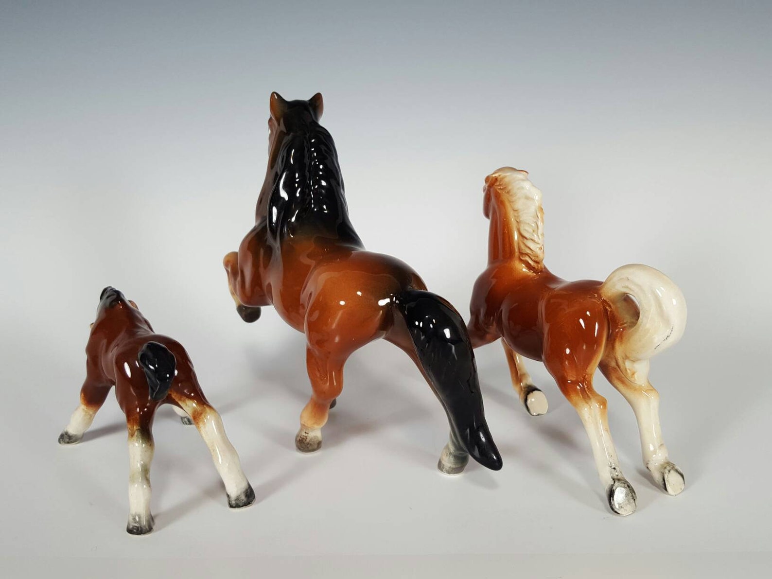 Lot of 3 Vintage Porcelain Horse Figurines Hand Painted High Etsy