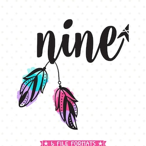 9th Birthday SVG, Ninth Birthday cut file, Nine Years Old SVG file, Birthday Shirt vinyl cut file, Girls Birthday vinyl shirt design