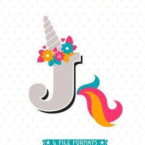 Letter J SVG gesneden bestand, Unicorn Monogram SVG ontwerp, Unicorn Shirt ijzer op overdracht digitaal bestand, Warmteoverdracht vinyl shirt ontwerp voor meisjes