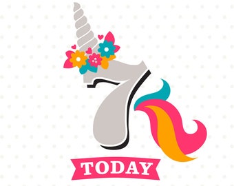 7th Birthday SVG, Unicorn Birthday SVG, Girls Birthday svg, 7th Birthday Shirt SVG file, Unicorn Party svg