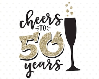 SVG de 50.º cumpleaños: ¡Saludos por los 50 años! Archivo de corte con champán