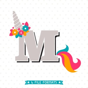Unicorn SVG, Letter M SVG cut file, Unicorn Monogram SVG design, Girls Unicorn Shirt ijzer op bestand, Initial svg file, Vinyl craft file