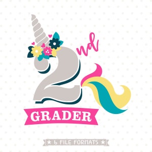 Back to School SVG, Unicorn SVG, 2nd Grade SVG, 2nd Grade Unicorn svg file, Girls Second Grade Iron on transfer shirt design, 2nd Grader svg