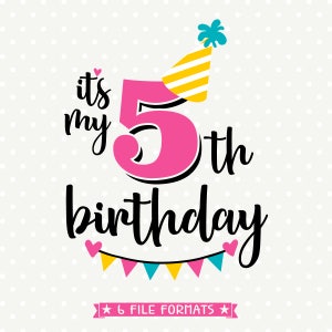 SVG 5e anniversaire, fer à repasser du cinquième anniversaire au dossier, svg de fête d’anniversaire, fichier SVG de chemise d’anniversaire pour filles, fichier découpé de cinq ans
