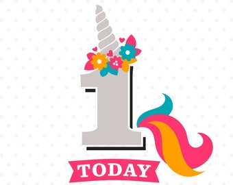 Unicorn Birthday SVG, 1st Birthday SVG, Girls Birthday iron on file, 1st Birthday Shirt file, Unicorn svg file, First Birthday DXF