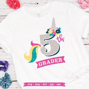 Back to School SVG, Unicorn SVG, 5th Grade SVG, 5th Grade Unicorn svg file, Girls Fifth Grade Iron on transfer shirt design, 5th Grader svg