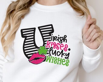 St Patrick's Day SVG and PNG files | Irish Kisses Lucky Wishes tshirt design with commercial license for use with Cricut and Silhouette