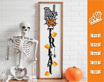 Trick or Treat Porch Sign SVG: Halloween Vertical Design (Digital Download)