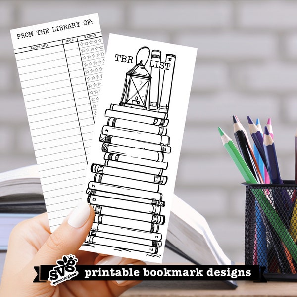 Printable Bookmarks, Library Card Bookmark, Reading Tracker Bookmark, Reading Log Bookmark, Coloring Page Bookmark, To Be Read List