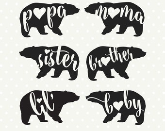 Bear Family DXF file, Bear Silhouette file, Bear Family file, Commercial cut files, SVG die cut file, file for Cricut, Silhouette cut file