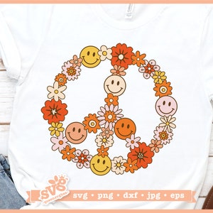 Signe de paix floral SVG | SVG hippie | Boho Hippie Retro T-shirt Design | Fleur hippie SVG | Floral Hippie svg