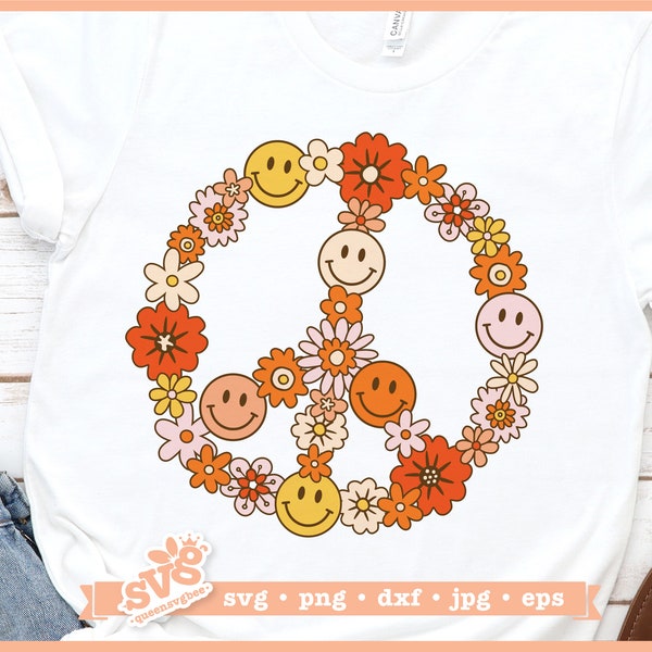 Floral Peace Sign SVG | Hippie SVG | Boho Hippie Retro T-shirt Design | Hippie Flower SVG | Floral Hippie svg