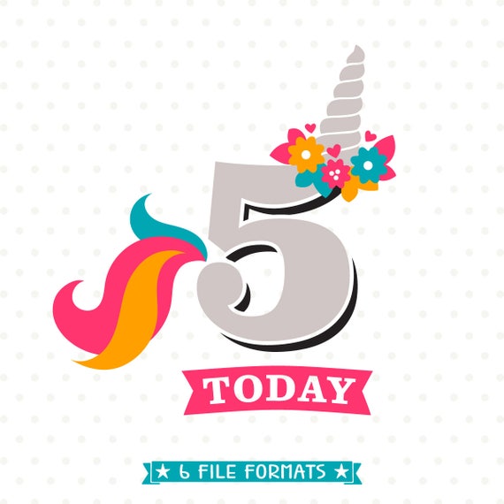 5th Birthday Unicorn SVG: Iron On File, Party Decor (Digital Download)