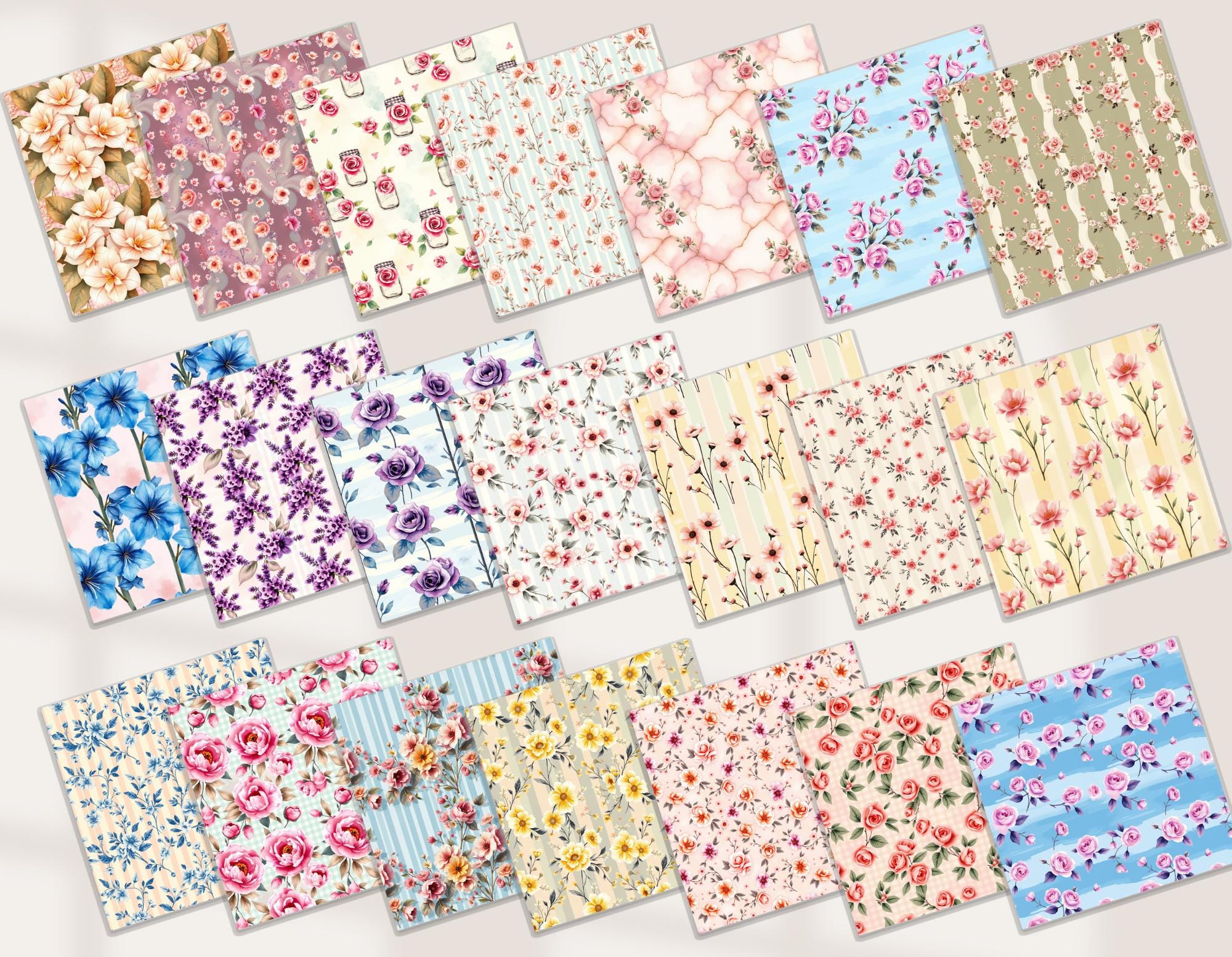 Floral Digital Paper Bundle | Vintage Flower Scrapbook Paper | Pastel ...