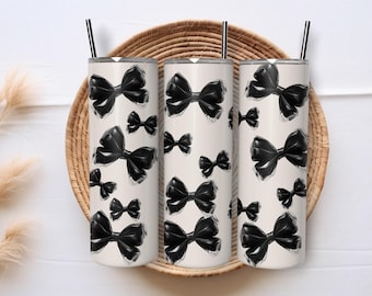 A 3D puffy inflated Black bows 20oz Skinny Tumblers Wrap Digital File