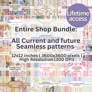 3,000+ Seamless Patterns MEGA BUNDLE, Lifetime Access, Digital Paper Pack, 12x12&quot; png, 300 DPI, seamless pattern bundle, Commercial Use