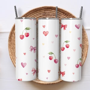 Cherries and Bow 20oz skinny tumblers wrap digital file