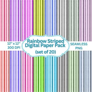 20 bright digital paper, Striped Paper Pack | Colorful Seamless Backgrounds | Pastel & Bold Stripe PNGs | Printable Scrapbook, Cards, Crafts