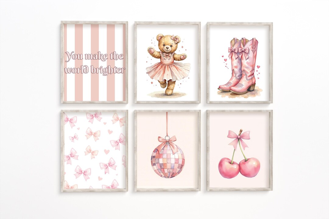 Pink Wall Prints, Set of 6 Pink Nursery Wall Art Prints – A3 ...