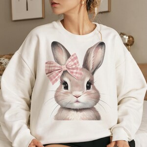 Kokette Ostern PNG | Süßer Hase mit rosa Schleife | Sublimation PNG | Ostern Kaninchen Clipart | 300 DPI | Digitaler Download