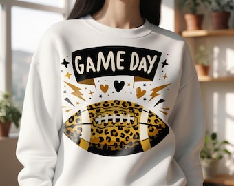 Game Day Leopard Football SVG e PNG / Clipart per sublimazione sportiva / File di taglio Cricut e Silhouette per magliette