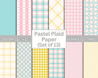 Gingham, Pastel Plaid Digital Paper | Seamless Patterns | Set of 13 | Scrapbooking, Card Making, Journal Backgrounds | 300 DPI PNG
