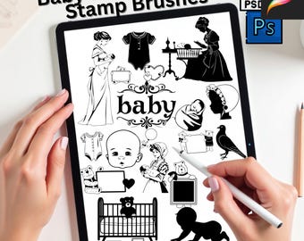 104 Baby and Pregnancy Stamp Brushes for Procreate & Photoshop | Baby Shower, Nursery, Motherhood Clipart | Commercial Use | .ABR File