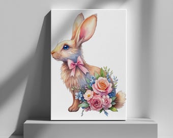 Elegant Floral Bunny Digital Clipart – Watercolor Spring Rabbit PNG Instant Download | Digital Art