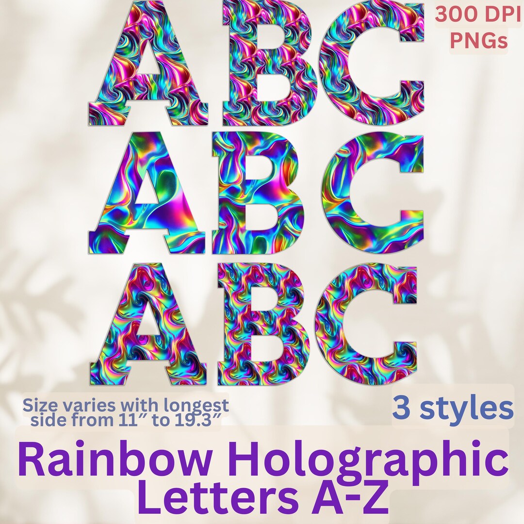 Holographic Letters, Rainbow Font, Retro Alphabet Png, Alphabet Set - Etsy