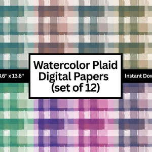 Watercolour Plaid Digital Paper – Set of 12 Textured Backgrounds |PNG | Soft Brush Plaid for Scrapbooking, Crafts & Sublimation