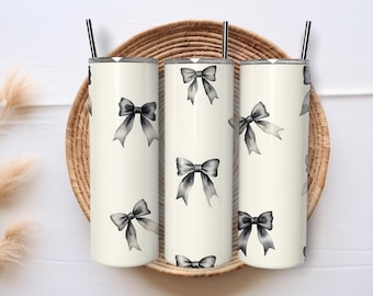 Set of 2 Elegant Dark Coquette Bow Seamless 20oz Skinny Tumblers Wrap Digital File