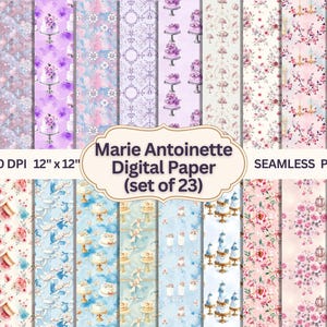 Marie Antoinette Digital Paper – Seamless French Rococo Patterns, Vintage Cake & Floral Backgrounds, Pastel Printable Scrapbook Paper.