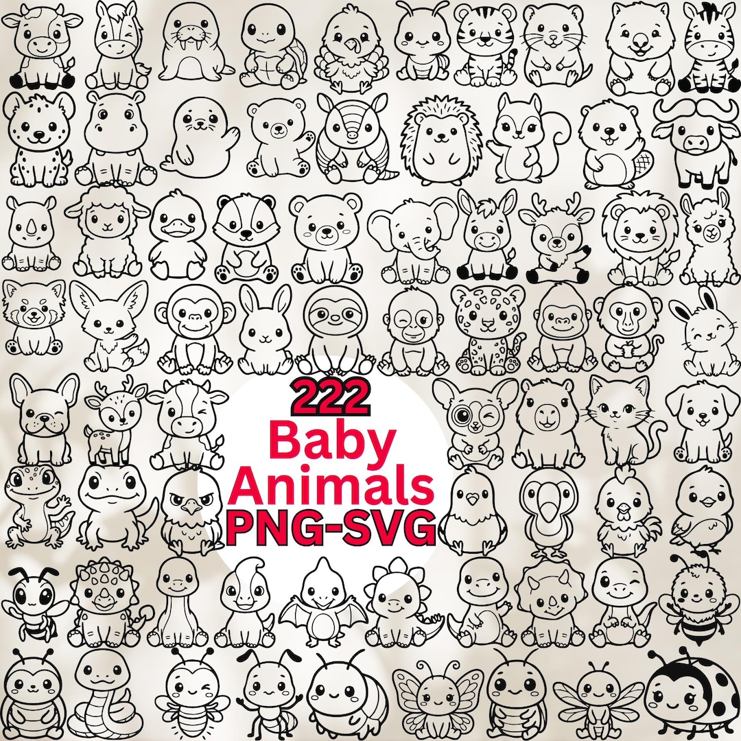 222 Baby Animals SVG Bundle | Kawaii Animal Clipart, Cute Dinosaur ...