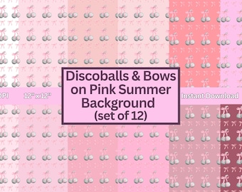 Coquette Discoball & Bow Pink Paper Bundle | Pink Girly shades | Glam Party Aesthetic | PNG | Digital file | Seamless Pattern